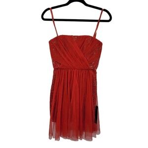 BCBGMaxAzria Fairy Grunge Mesh Convertible‎ Mini Baby Doll Dress Sz 0 Red HOCO